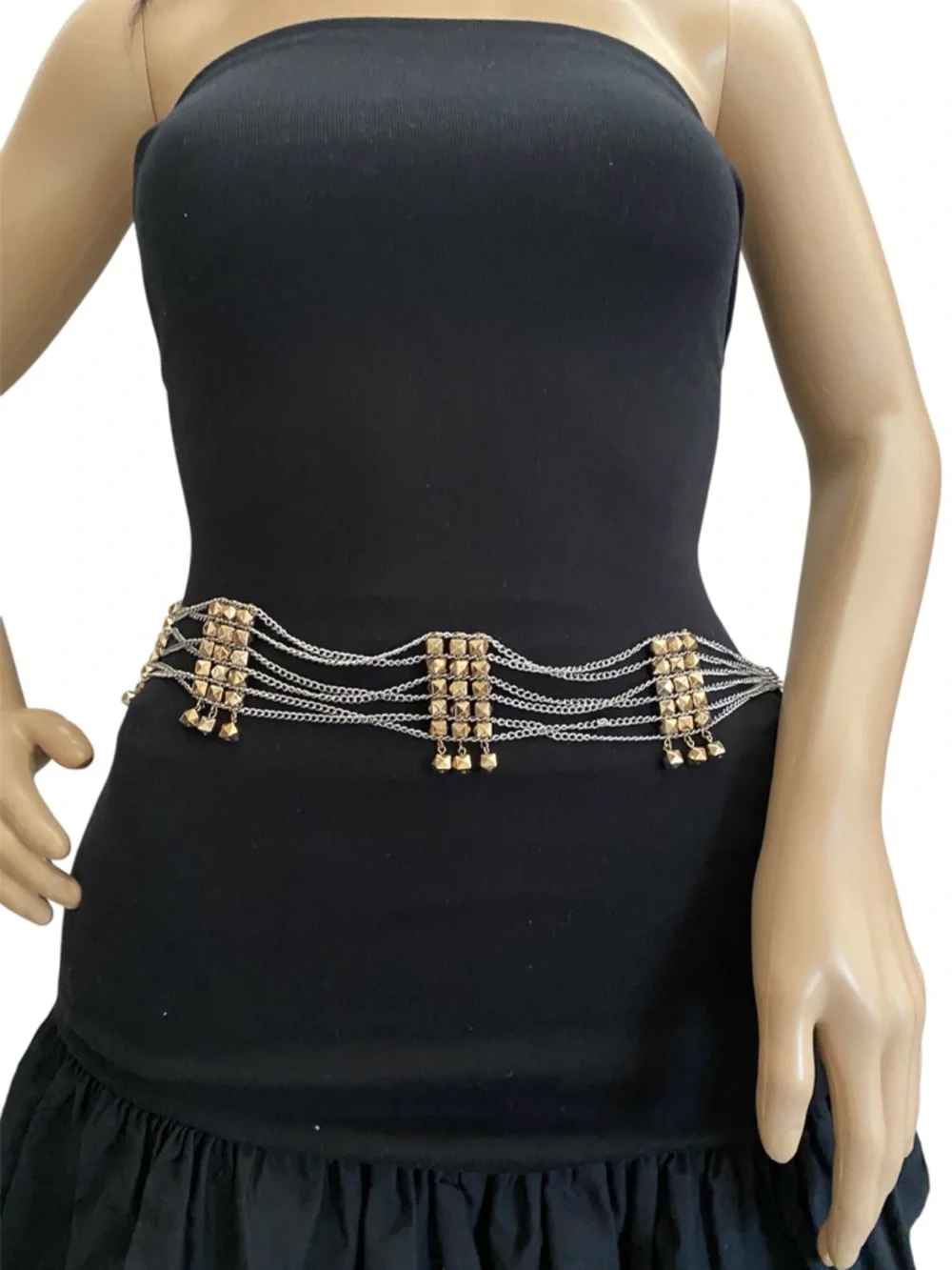 Zara multi stand silvertone with goldtone bead chain belt - Picture 2 of 6